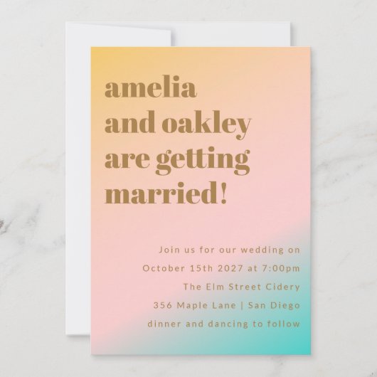 Retro Pastel Gradient Unieke Bestemming Bruiloft Kaart (Voorkant)
