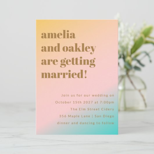 Retro Pastel Gradient Unieke Bestemming Bruiloft Kaart (Staand voorkant)