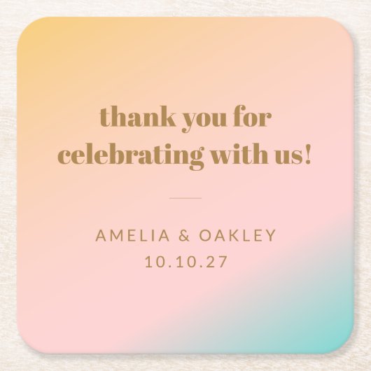 Retro Pastel Gradient Unieke Bruiloft Aangepaste B Kartonnen Onderzetters (Voorkant)