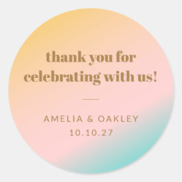 Retro Pastel Gradient Unieke Bruiloft Aangepaste B Ronde Sticker