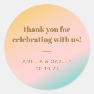Retro Pastel Gradient Unieke Bruiloft Aangepaste B Ronde Sticker