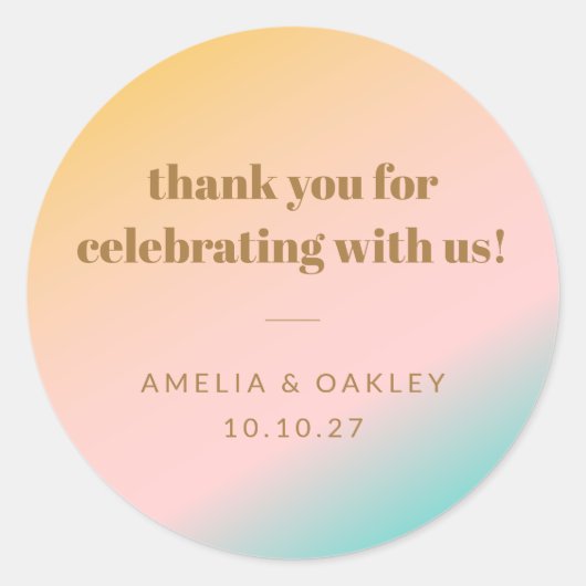 Retro Pastel Gradient Unieke Bruiloft Aangepaste B Ronde Sticker (Voorkant)