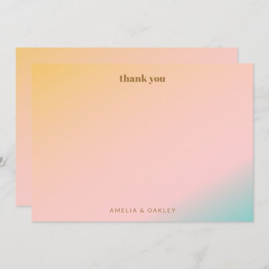 Retro Pastel Gradiënt Unieke Bruiloft Custom Bedankkaart (Voorkant / Achterkant)