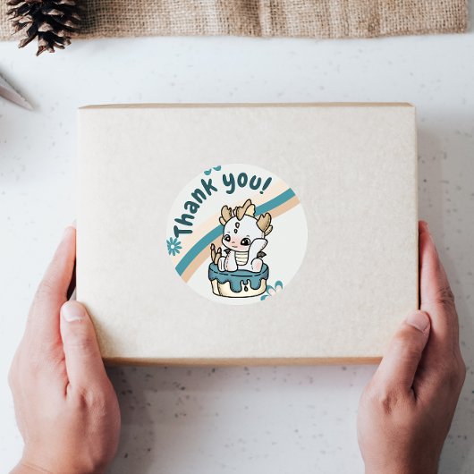 Retro Pastel Grijs Blauw Baby Dragon Dank u Labels