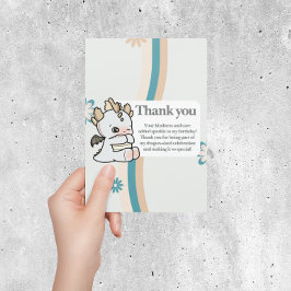 Retro Pastel Grijs Blauw Schattige Baby Dragon Bedankkaart