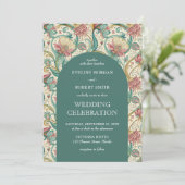 Retro pastel groen stoffig roze bloemen Art Nouvea Kaart (Staand voorkant)