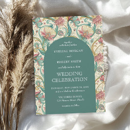 Retro pastel groen stoffig roze bloemen Art Nouvea Kaart