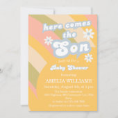 Retro pastel groovy hier komt het Baby shower van Kaart (Voorkant)