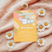 Retro pastel groovy hier komt het Baby shower van Kaart