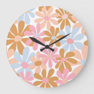 Retro Pastel Groovy Madeliefjes Bloem Patroon Grote Klok
