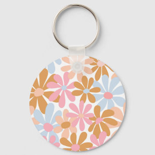 Retro Pastel Groovy Madeliefjes Bloem Patroon Sleutelhanger