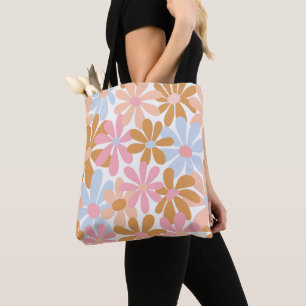 Retro Pastel Groovy Madeliefjes Bloem Patroon Tote Bag