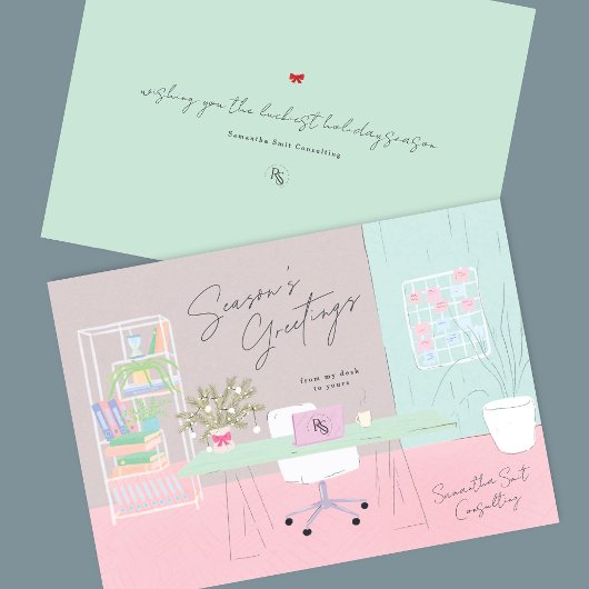 Retro pastel handgetekende Kantoor Logo Corporate Feestdagenkaart