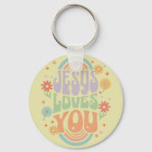 Retro Pastel “Jesus Loves You” Christian Design –  Sleutelhanger (Voorkant)