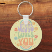 Retro Pastel “Jesus Loves You” Christian Design –  Sleutelhanger (Achterkant)