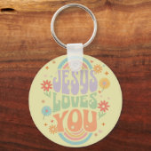 Retro Pastel “Jesus Loves You” Christian Design –  Sleutelhanger (Voorkant)