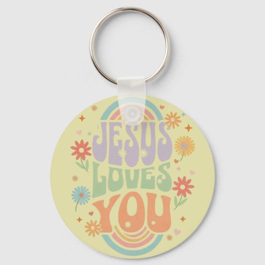 Retro Pastel “Jesus Loves You” Christian Design –  Sleutelhanger (Achterkant)