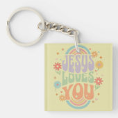 Retro Pastel “Jesus Loves You” Christian Design –  Sleutelhanger (voorkant)