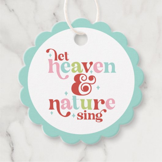 Retro Pastel Kerst Laat de hemel en Natuur zingen Bedankjes Labels (Voorkant)