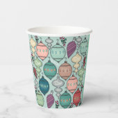 Retro Pastel Kerst Ornamenten op Blauwgroen Papieren Bekers (Achterkant)