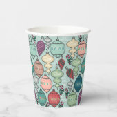Retro Pastel Kerst Ornamenten op Blauwgroen Papieren Bekers (Links)