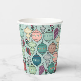 Retro Pastel Kerst Ornamenten op Blauwgroen Papieren Bekers