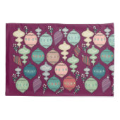 Retro Pastel Kerst Ornamenten op Pruim Kussensloop (Achterkant)