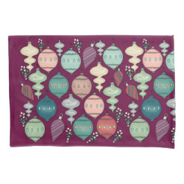 Retro Pastel Kerst Ornamenten op Pruim Kussensloop