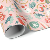 Retro Pastel Kerstmis Cadeaupapier (Rol Hoek)