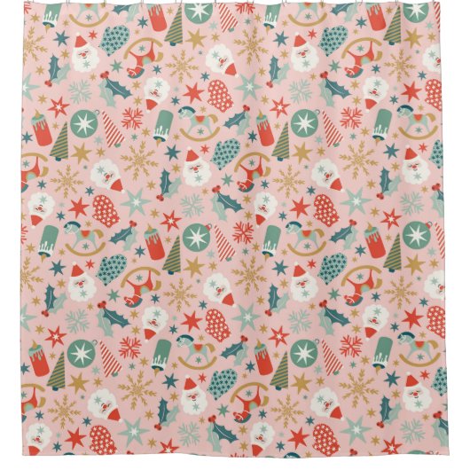 Retro Pastel Kerstmis Douchegordijn (Voorkant)