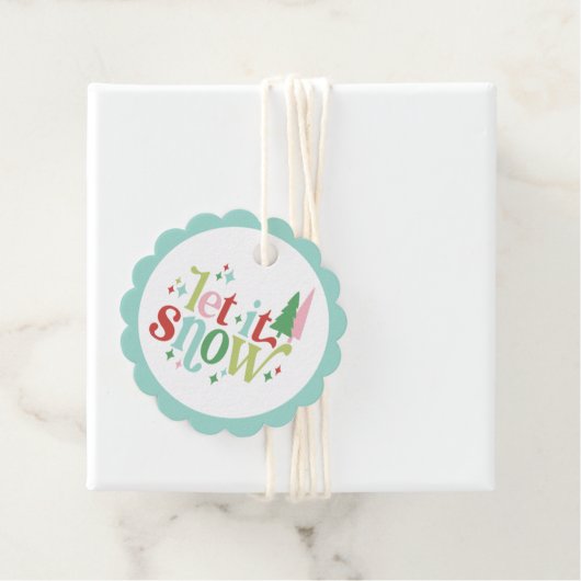 Retro Pastel Kerstmis | Laat het sneeuwen Bedankjes Labels (In situ)