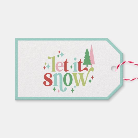 Retro Pastel Kerstmis | Laat het sneeuwen Cadeaulabel (Voorkant (Horizontaal))