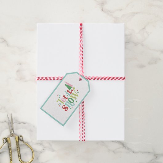Retro Pastel Kerstmis | Laat het sneeuwen Cadeaulabel (Met Touw)
