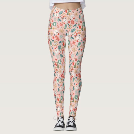 Retro Pastel Kerstmis Leggings (Voorkant)