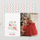 Retro Pastel Kerstmis | Oh heilige nacht Feestdagenkaart (Voorkant / Achterkant)