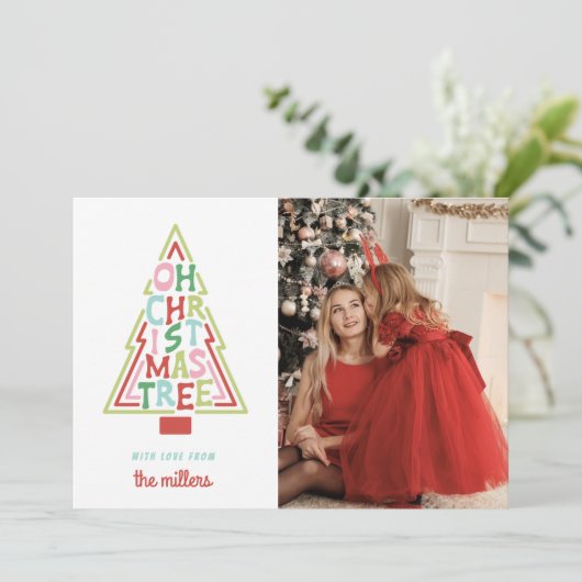 Retro Pastel Kerstmis | Oh kerstboom Feestdagenkaart (Staand voorkant)