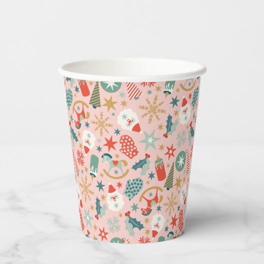 Retro Pastel Kerstmis Papieren Bekers (Achterkant)