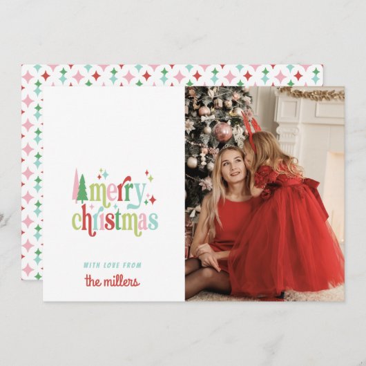 Retro Pastel Kerstmis | Prettig Kerstfeest Feestdagenkaart (Voorkant / Achterkant)