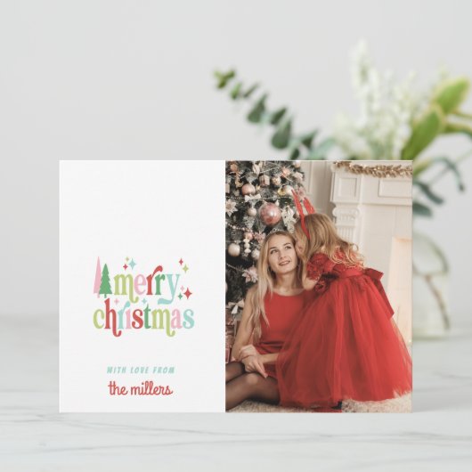 Retro Pastel Kerstmis | Prettig Kerstfeest Feestdagenkaart (Staand voorkant)