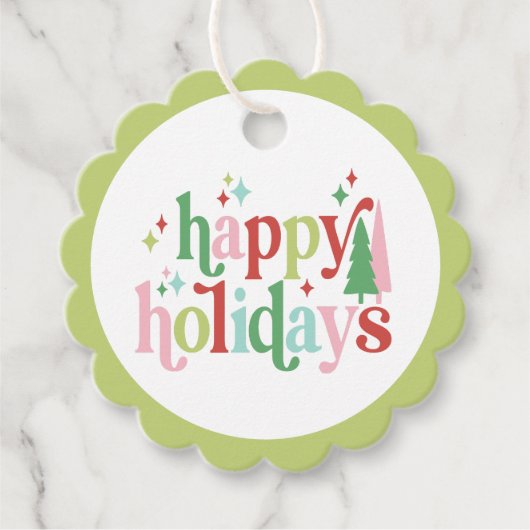 Retro Pastel Kerstmis PRETTIGE FEESTDAGEN | Bedankjes Labels (Voorkant)