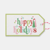 Retro Pastel Kerstmis PRETTIGE FEESTDAGEN | Cadeaulabel (Voorkant (Horizontaal))