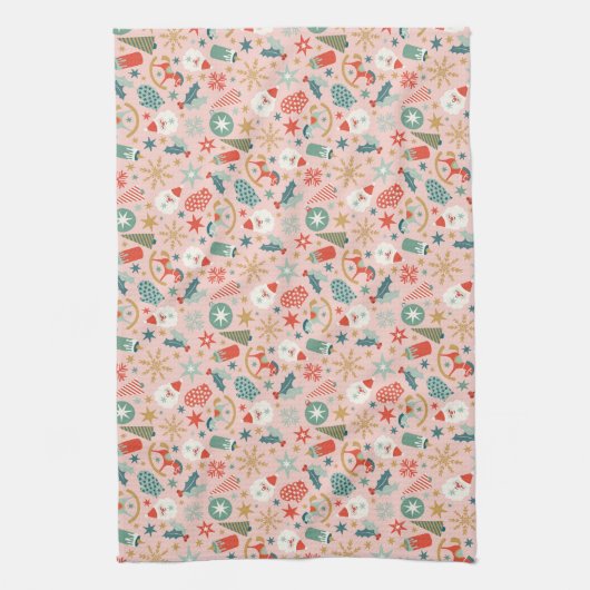 Retro Pastel Kerstmis Theedoek (Verticaal)