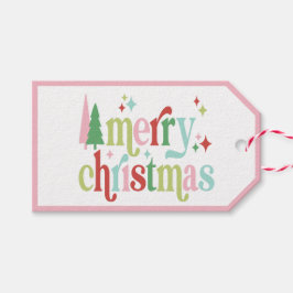 Retro Pastel Kerstmis | Vrolijk kerstfeest Cadeaulabel