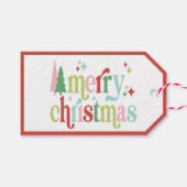 Retro Pastel Kerstmis | Vrolijk kerstfeest Cadeaulabel (Voorkant (Horizontaal))