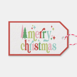 Retro Pastel Kerstmis | Vrolijk kerstfeest Cadeaulabel