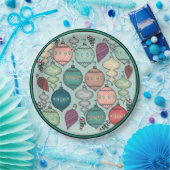 Retro Pastel-kerstversieringen op Opal Blue Papieren Bordje (Feest)