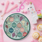 Retro Pastel-kerstversieringen op Opal Blue Papieren Bordje (Feest)