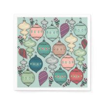 Retro Pastel-kerstversieringen op Opal Blue
