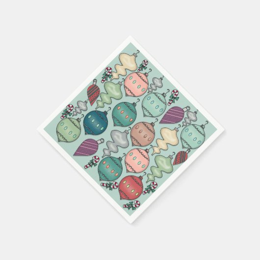 Retro Pastel-kerstversieringen op Opal Blue Servetten (Hoek)