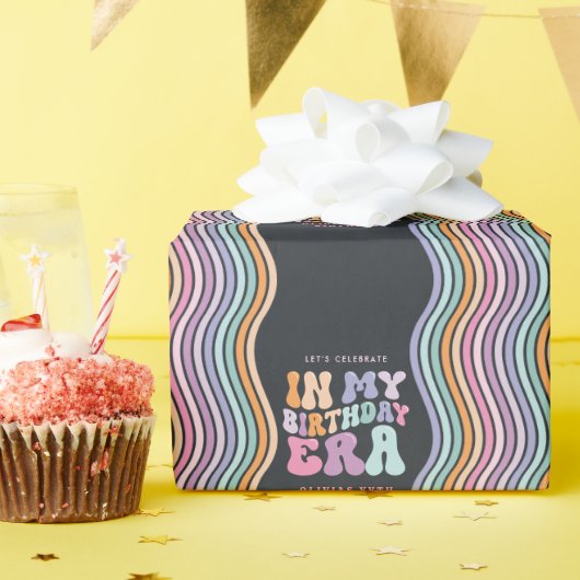 Retro pastel kleurrijke moderne verjaardagstijd cadeaupapier (Verjaardagsfeest)